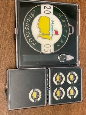 Masters Yellow and Green Augusta Ball Marker Set with Red Flag Detail
